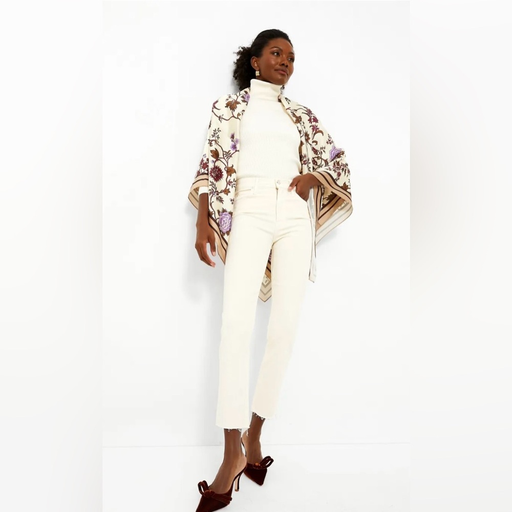 Mother Denim High Waisted Rascal Ankle Fray Eggnog Jeans Stretch Classic